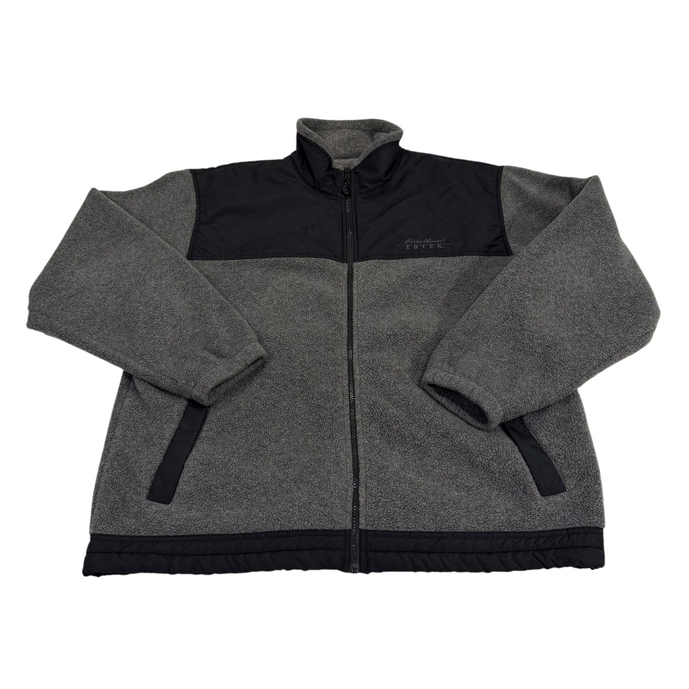 Eddie Bauer EBTEK Mens Gray Black Full Zip Fleece Jacket Large Gorpcore Outdoor